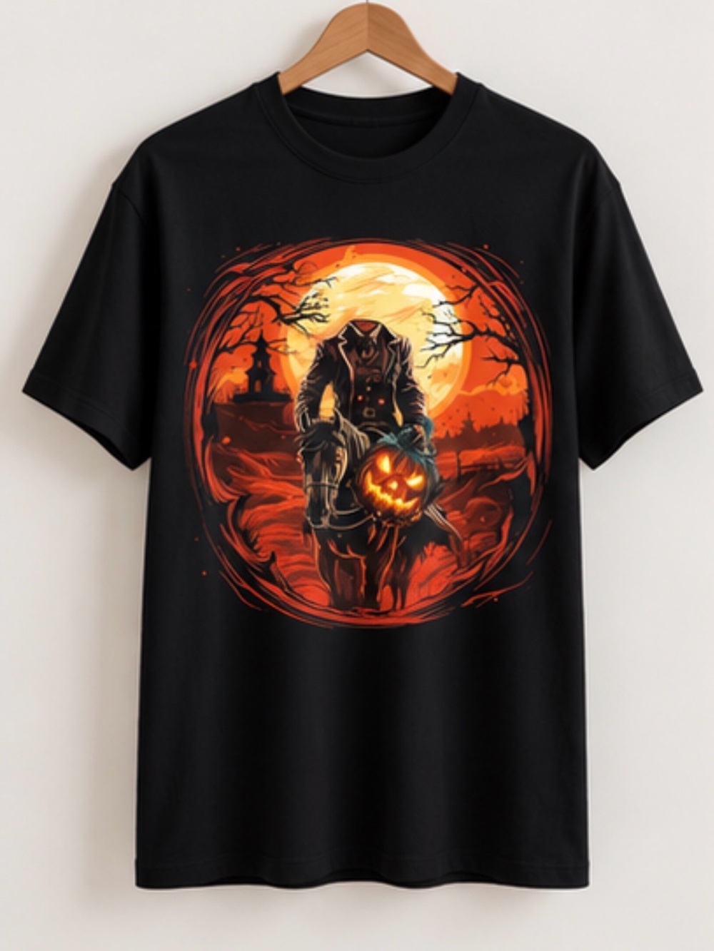 Men's Black Halloween Pumpkin Head Graphic Tee